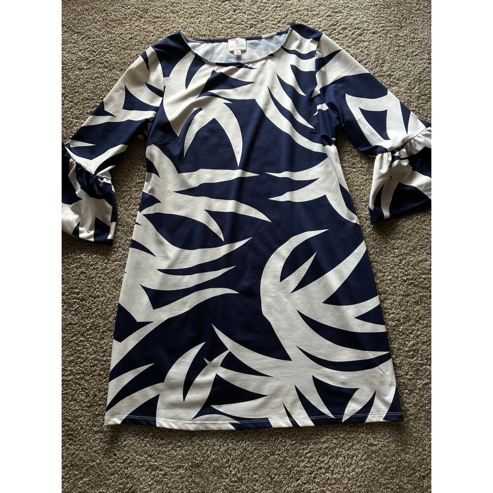 JB Julie Brown NYC XL Abstract Print Dress Ruffle Bell Sleeve Stretch